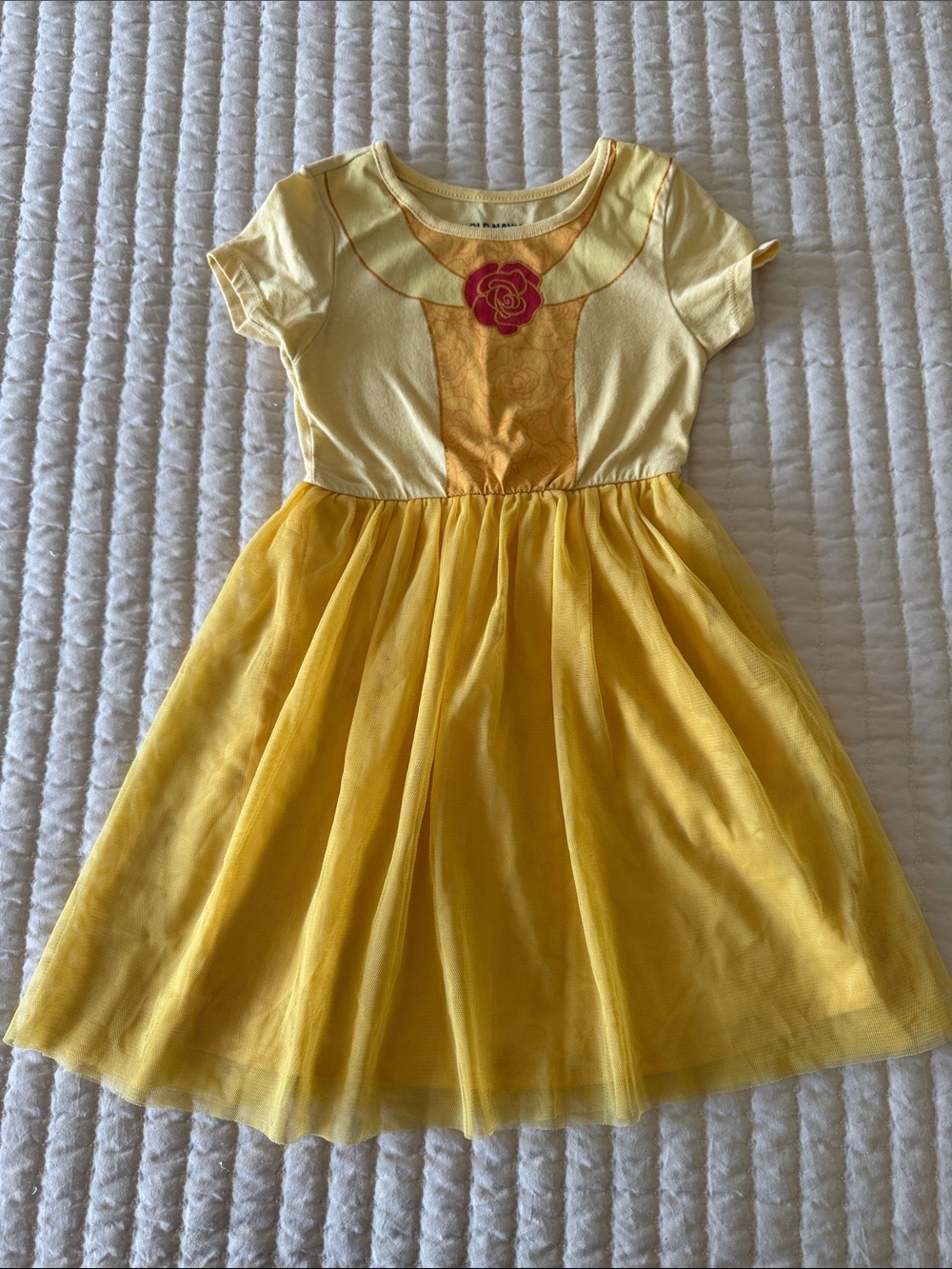 Old Navy Yellow Girls' Tulle Skirt Dress with Pink Rose Accent